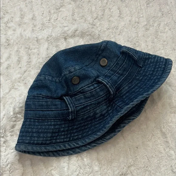 Vintage 90s Blue Denim Cotton belt buckle Bucket Hat size small medium adult - Picture 7 of 7